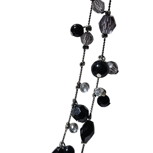 Elegant Layered Black Clear Beaded Necklace Multi Strand Statement Jewelry Women - Picture 3 of 6